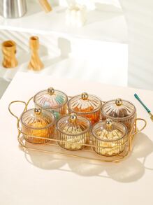 1set PS Snack Tray, Minimalist Snack Tray With Rack For Home - Champagne - View 2