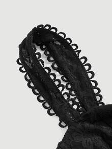 SHEIN MOD 素色緊身上衣蕾絲吊帶上衣 - 黑色 - 查看 3