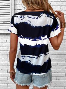 SHEIN LUNE Colourblock Criss Cross Front Tee - Multicolor - View 2