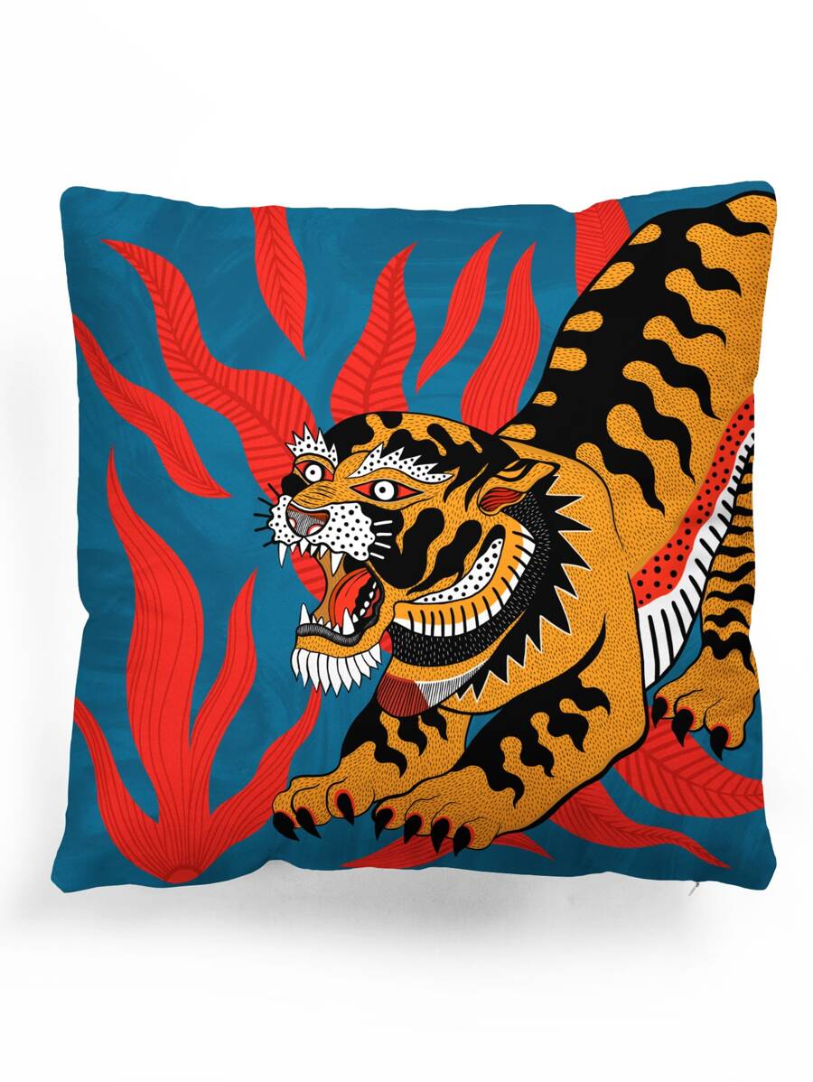 Magdalena Parfieniuk Artist Vacation Tiger Print Cushion Cover Without Filler, Modern Throw Pillow Case For Sofa, Holiday - Multicolor - View 1