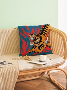 Magdalena Parfieniuk Artist Vacation Tiger Print Cushion Cover Without Filler, Modern Throw Pillow Case For Sofa, Holiday - Multicolor - View 3