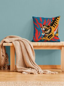 Magdalena Parfieniuk Artist Vacation Tiger Print Cushion Cover Without Filler, Modern Throw Pillow Case For Sofa, Holiday - Multicolor - View 4
