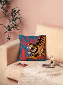 Magdalena Parfieniuk Artist Vacation Tiger Print Cushion Cover Without Filler, Modern Throw Pillow Case For Sofa, Holiday - Multicolor - View 6