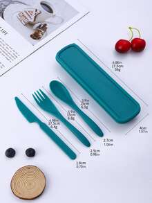 3pcs Stainless Steel Cutlery Set & 1pc Storage Box - Green - View 5
