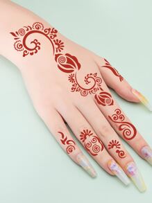 紋身模板套件，2張適合女士和女孩花朵印花紋身模板，可重複使用手部指甲花模板，DIY紋身模板，面部彩繪人體藝術紋身貼紙 - 黑色 - 查看 2