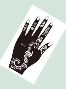 紋身模板套件，2張適合女士和女孩花朵印花紋身模板，可重複使用手部指甲花模板，DIY紋身模板，面部彩繪人體藝術紋身貼紙 - 黑色 - 查看 3