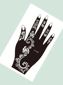 紋身模板套件，2張適合女士和女孩花朵印花紋身模板，可重複使用手部指甲花模板，DIY紋身模板，面部彩繪人體藝術紋身貼紙 - 黑色 - 查看 4