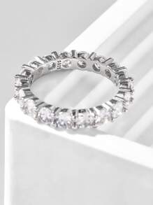 Vaerine Cubic Zirconia Decor Silver Wedding Band Engagement Bridal Jewelry - Silver - View 3