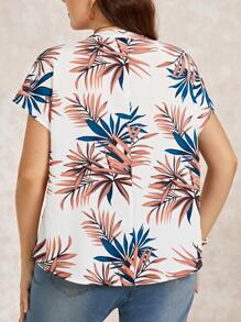 EMERY ROSE 大碼熱帶圖案缺口領蝙蝠袖襯衫 - 彩色 - 查看 2