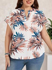 EMERY ROSE 大碼熱帶圖案缺口領蝙蝠袖襯衫 - 彩色 - 查看 3