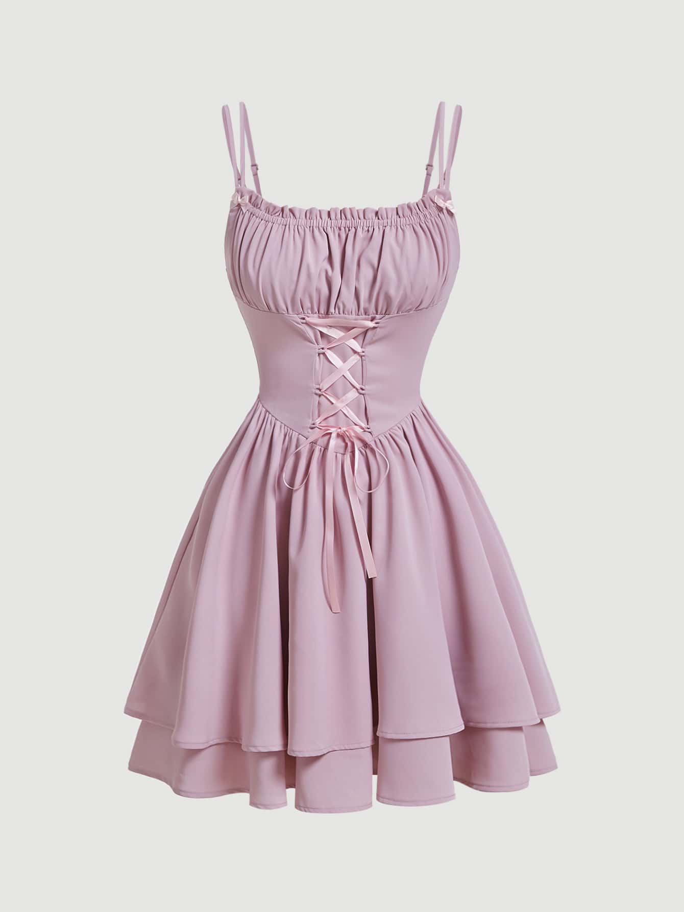 SHEIN MOD Vestido de tirantes unicolor con cordón pecho con fruncido - Rosa vieja - Ver 1