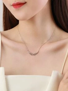 1pc Fine Cubic Zirconia Angel Wings Pendant Necklace For Women Classic Fashion 925 Sterling Silver Popular Jewelry - Silver - View 3