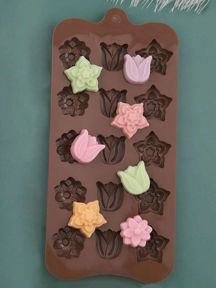 1pc Silicone Chocolate Mold, Flower Design Candy Mold For Baking - Chocolate Brown - View 1