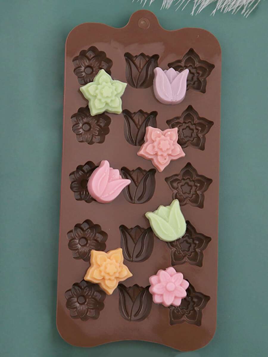 1pc Silicone Chocolate Mold, Flower Design Candy Mold For Baking - Chocolate Brown - View 1