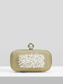 SHEIN SXY Bolso de noche mini con diseño de diamante de imitación y perla artificial - Dorado - Ver 1