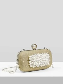 SHEIN SXY Bolso de noche mini con diseño de diamante de imitación y perla artificial - Dorado - Ver 2
