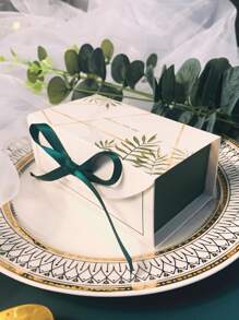 10pcs/set Paper Gift Wrapping Box, Modern Leaf & Slogan Graphic Bow Decor Gift Box For Party - Dark Green - View 1