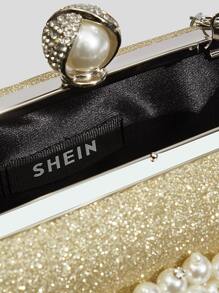 SHEIN SXY Bolso de noche mini con diseño de diamante de imitación y perla artificial - Dorado - Ver 4
