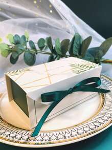 10pcs/set Paper Gift Wrapping Box, Modern Leaf & Slogan Graphic Bow Decor Gift Box For Party - Dark Green - View 6