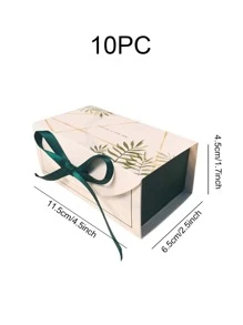 10pcs/set Paper Gift Wrapping Box, Modern Leaf & Slogan Graphic Bow Decor Gift Box For Party - Dark Green - View 7