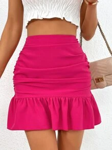 SHEIN Privé Falda unicolor fruncido bajo con fruncido