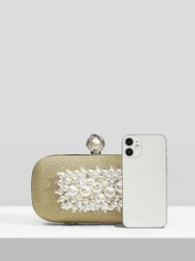 SHEIN SXY Bolso de noche mini con diseño de diamante de imitación y perla artificial - Dorado - Ver 6