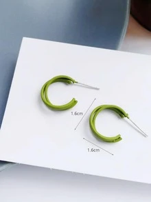 極簡圓耳環 - 青檸色 - 查看 3