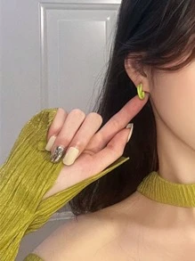 極簡圓耳環 - 青檸色 - 查看 5