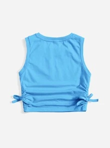 SHEIN Girls Ruched Knot Side Tank Top - Mint Blue - View 2