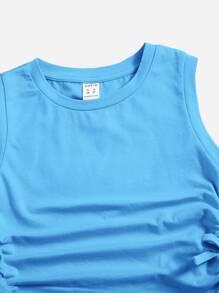 SHEIN Girls Ruched Knot Side Tank Top - Mint Blue - View 3