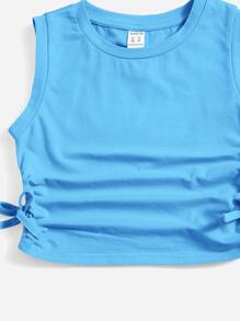 SHEIN Girls Ruched Knot Side Tank Top - Mint Blue - View 4