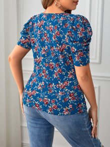 SHEIN Privé Camiseta con estampado floral de manga farol - Multicolor - Ver 2