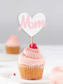 12 件心形“妈妈”和玫瑰花母亲节蛋糕装饰，2 种款式，每种 6 件，共 12 件/包，母亲节快乐派对蛋糕装饰 - 彩色 - 查看 4