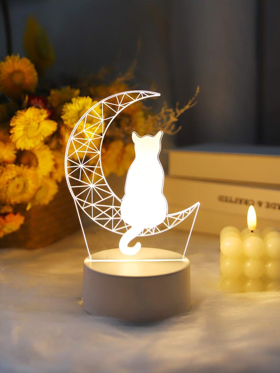 1 Pieza Cálida Luz Nocturna Decorativa Con Forma De Gato Luna, Regalo De Graduación Para Amiga - Amarillo - Ver 1