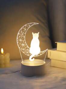 1 Pieza Cálida Luz Nocturna Decorativa Con Forma De Gato Luna, Regalo De Graduación Para Amiga - Amarillo - Ver 2