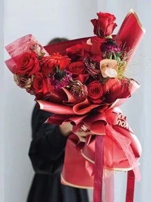 10pcs/set PVC Flower Packaging Paper, Metallic Trim Flower Wrapping Paper For Party - Burgundy - View 1