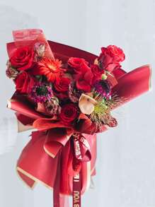 10pcs/set PVC Flower Packaging Paper, Metallic Trim Flower Wrapping Paper For Party - Burgundy - View 5