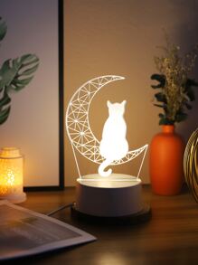 1 Pieza Cálida Luz Nocturna Decorativa Con Forma De Gato Luna, Regalo De Graduación Para Amiga - Amarillo - Ver 8