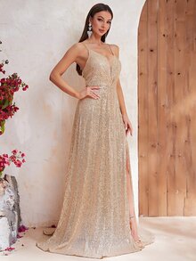 YISIKADO Đầm Ren lên Dây kéo Tách cao màu trơn Buổi tiệc - Rượu sâm banh - Xem 6