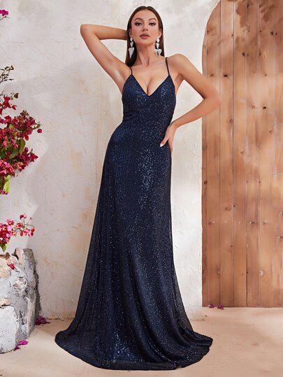 YISIKADO Kreuzgurt, Paillette, Cami Formelles Kleid mit