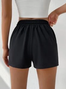 SHEIN EZwear Drawstring Waist Track Shorts - Black - View 2