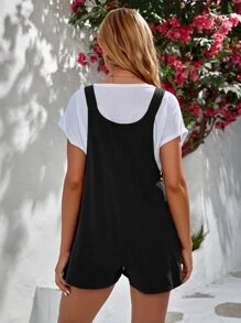 SHEIN Maternity Knot Front Patch Pocket Overall Romper Without Tee - Black - View 2