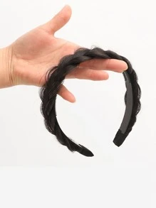 Short Braided Synthetic Hair Headband - Black - View 4