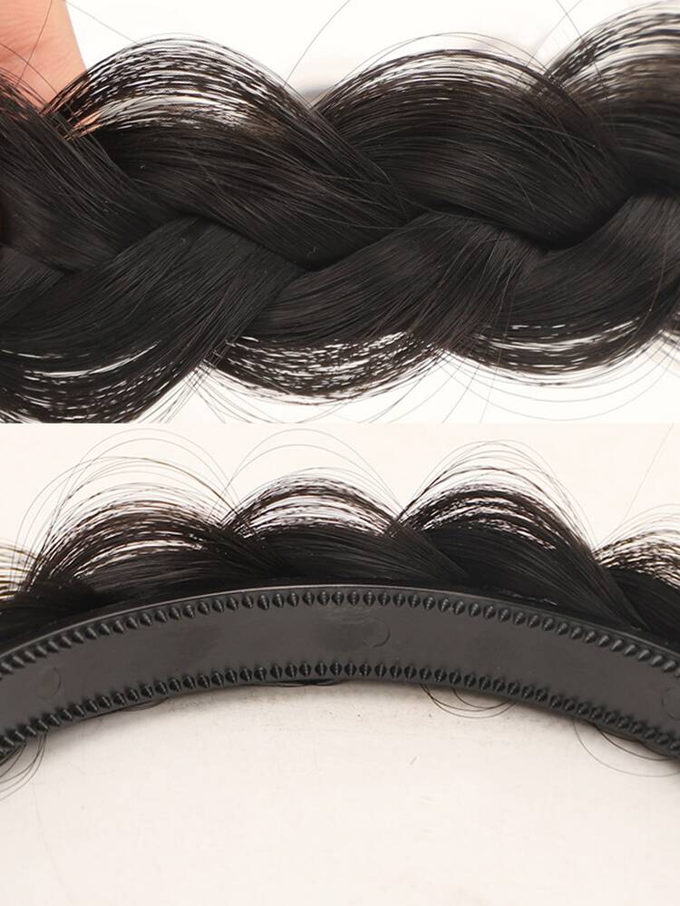 Short Braided Synthetic Hair Headband - Black - View 5