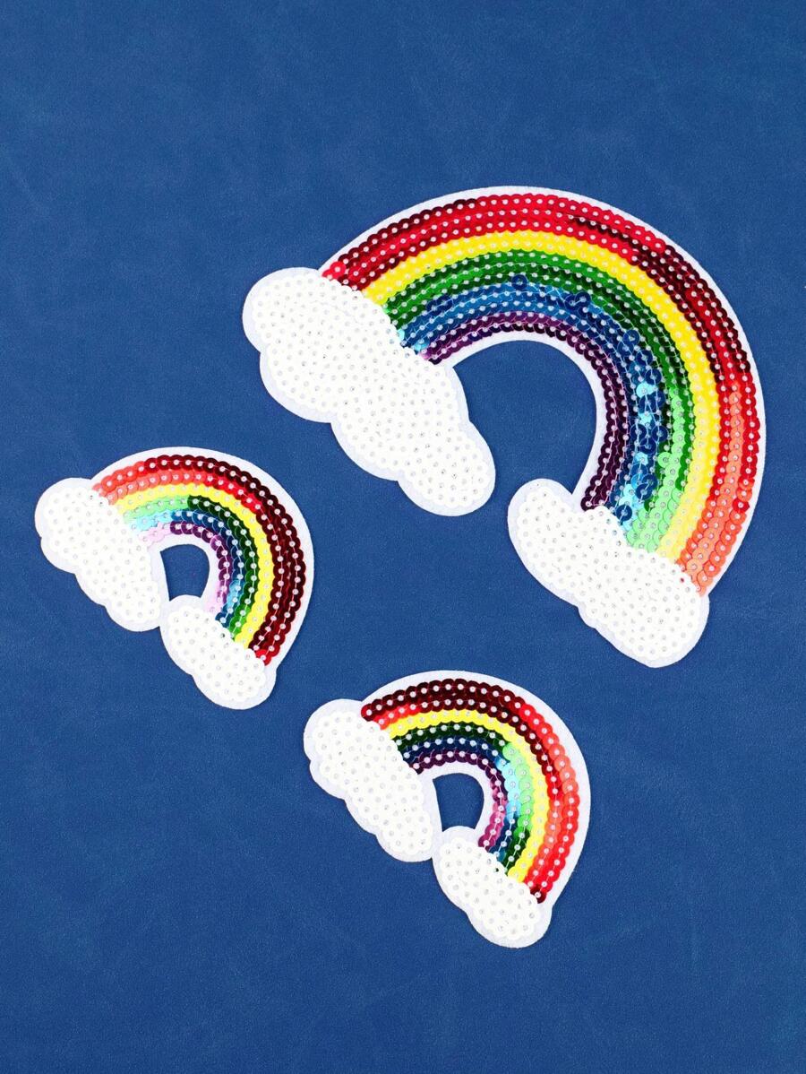 3入組亮片彩虹設計熨燙貼片，現代云彩和彩虹形縫紉貼片，適合DIY - 彩色 - 查看 1