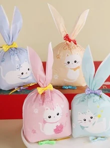 20pcs Cartoon Graphic Gift Bag, Creative Rabbit Design Plastic Wrapping Bag For Party, Holiday - Multicolor - View 1