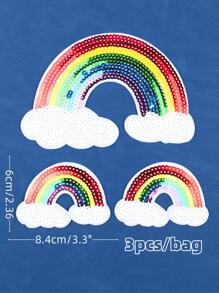 3入組亮片彩虹設計熨燙貼片，現代云彩和彩虹形縫紉貼片，適合DIY - 彩色 - 查看 3
