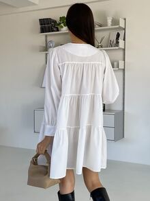 DAZY Đầm Viên lá sen màu trơn Dễ thương - trắng - Xem 2