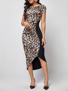 SHEIN Clasi Đầm Bất đối xứng Xù In hoa Báo Thanh lịch - Nhiều màu - Xem 6