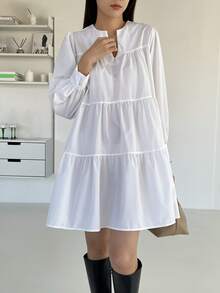 DAZY Đầm Viên lá sen màu trơn Dễ thương - trắng - Xem 4